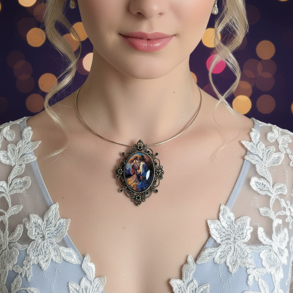 Pendentif grand camée fantasy couple dansant nacrelune.com pendentif