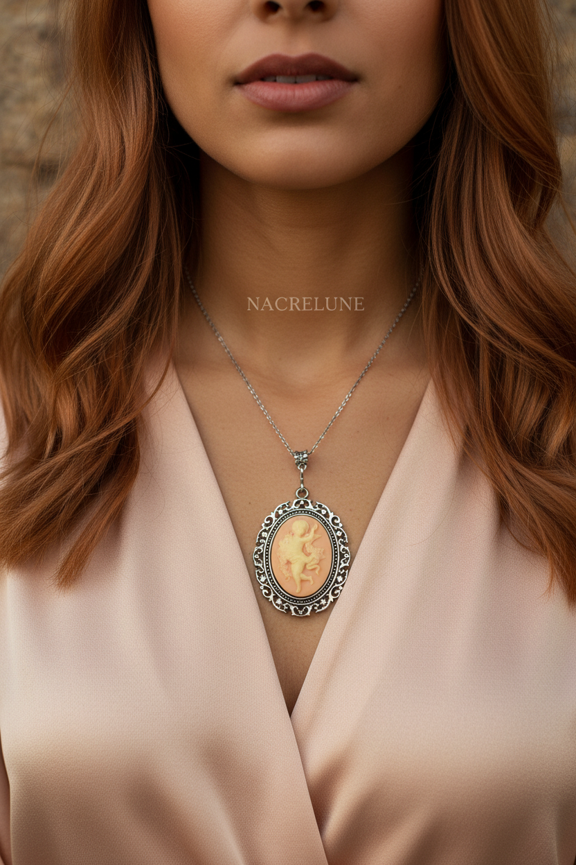 Grand pendentif camée ange en resine : couleur à choisir nacrelune.com pendentif