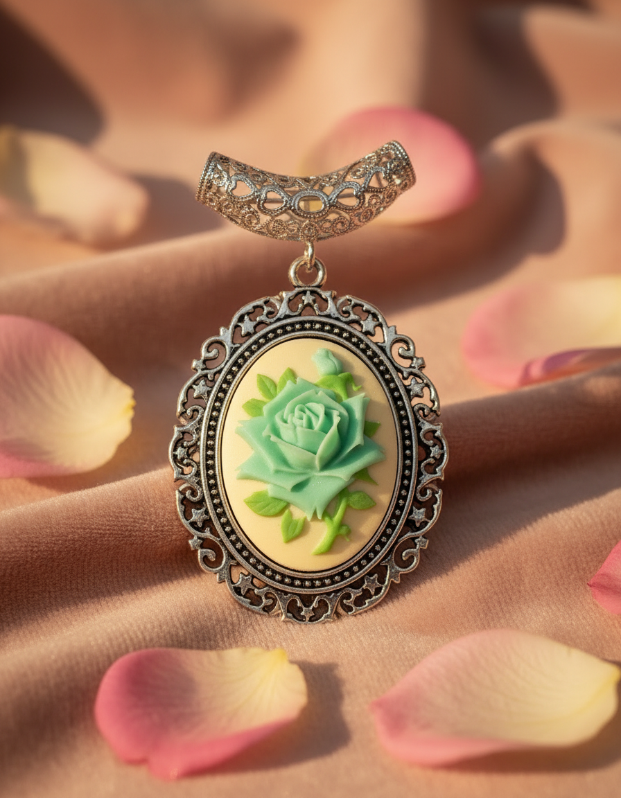 Pendentif camée en résine représentant une rose nacrelune.com pendentif