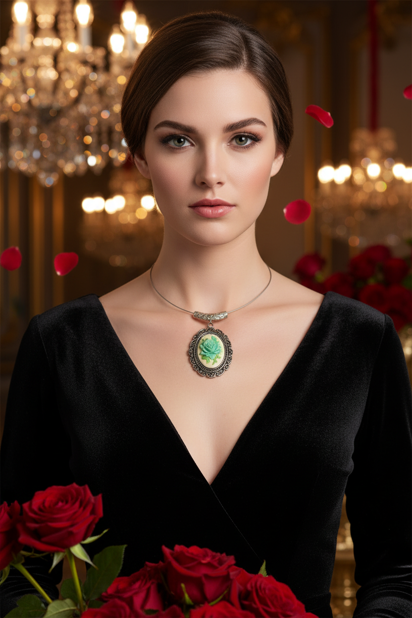 Pendentif camée en résine représentant une rose nacrelune.com pendentif