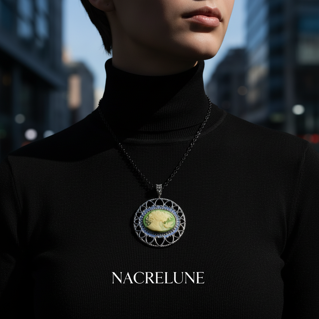 Grand pendentif camée en résine imitant le style ancien, choisissez votre couleur nacrelune.com pendentif