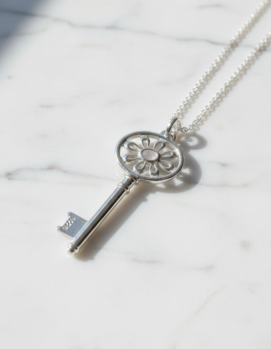 Clé pendentif en argent 925 nacrelune.com pendentif