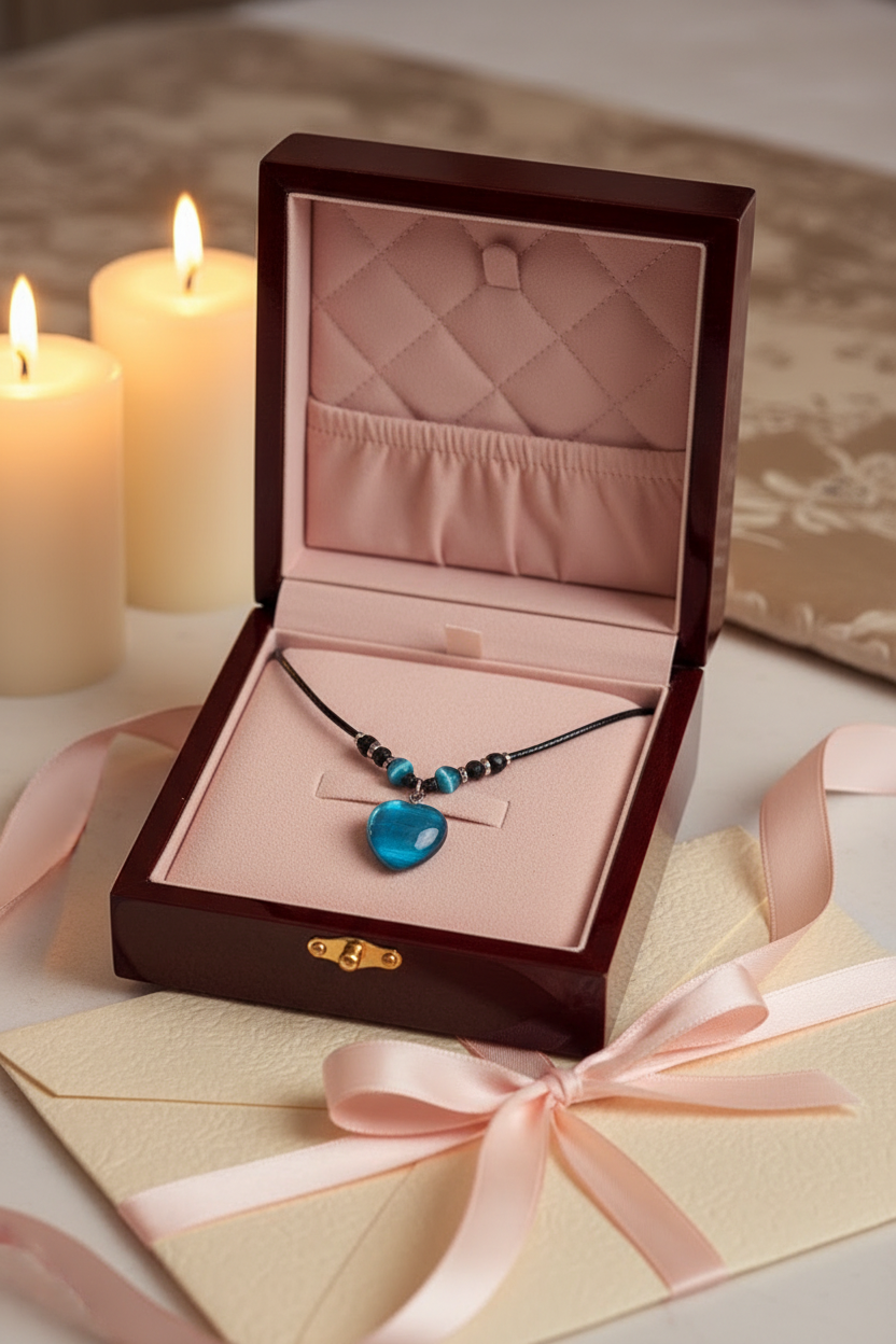 Pendentif en oeil de chat en forme de coeur. nacrelune.com pendentif