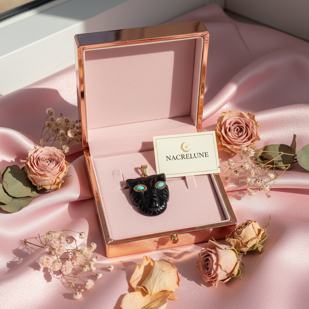 Pendentif Panthère Pierres Naturelles – Onyx, Malachite, Lapis Lazuli, Améthyste & Turquoise | Nacrelune nacrelune.com pendentif