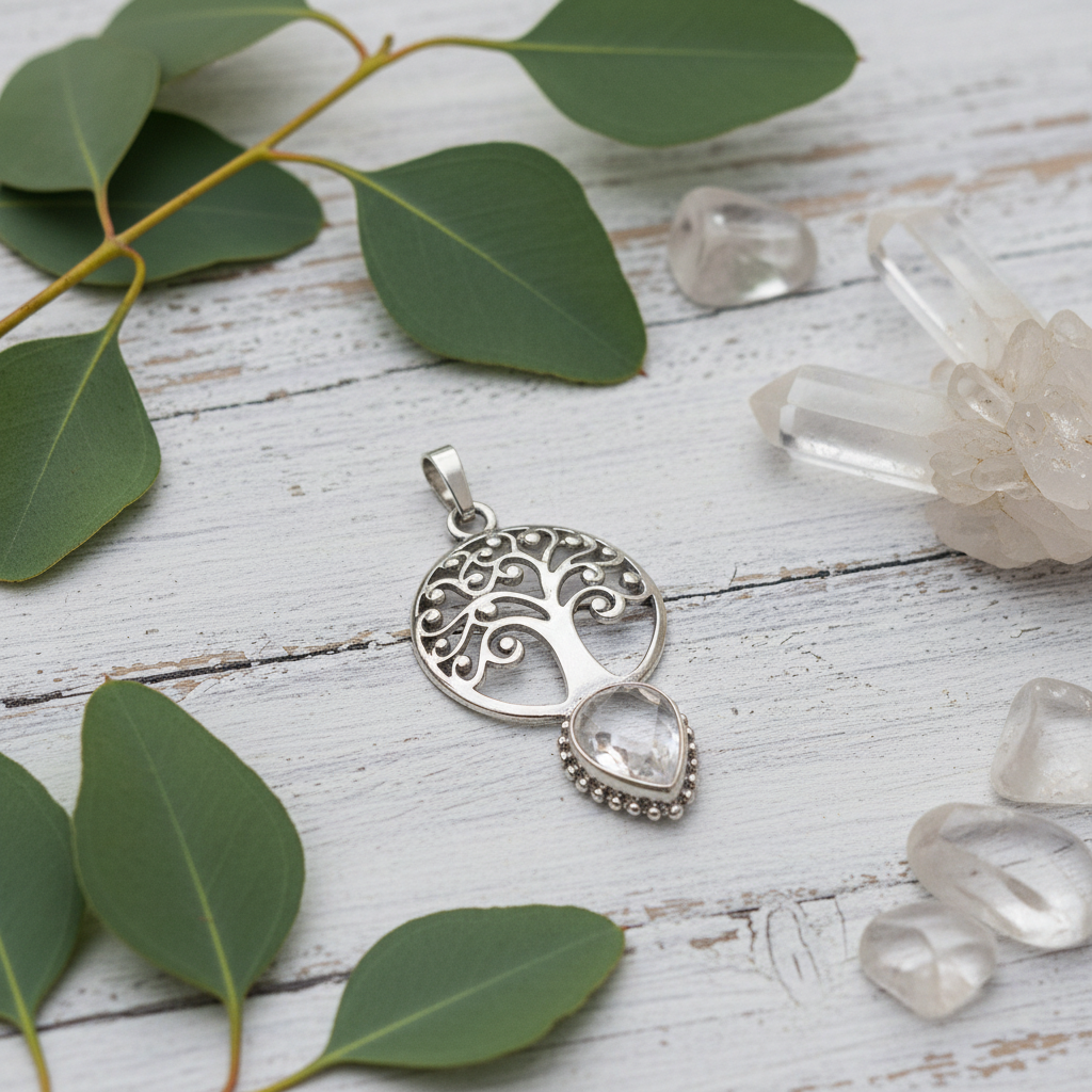 Pendentif Arbre de Vie Laiton avec Pierre Naturelle Lithothérapie nacrelune.com pendentif