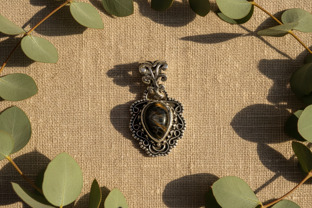 Petit pendentif argent et oeil du tigre nacrelune.com pendentif