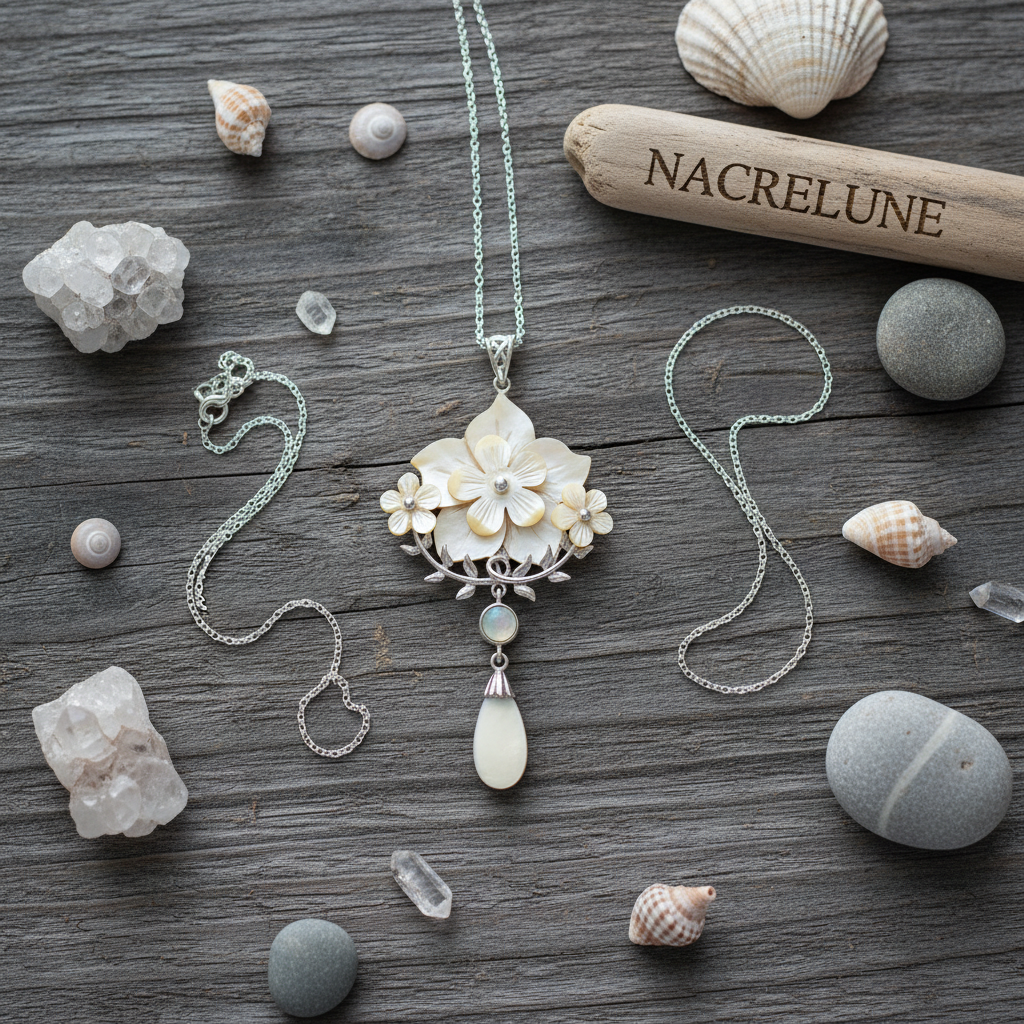 pendentif avec fleurs en nacre nacrelune.com pendentif