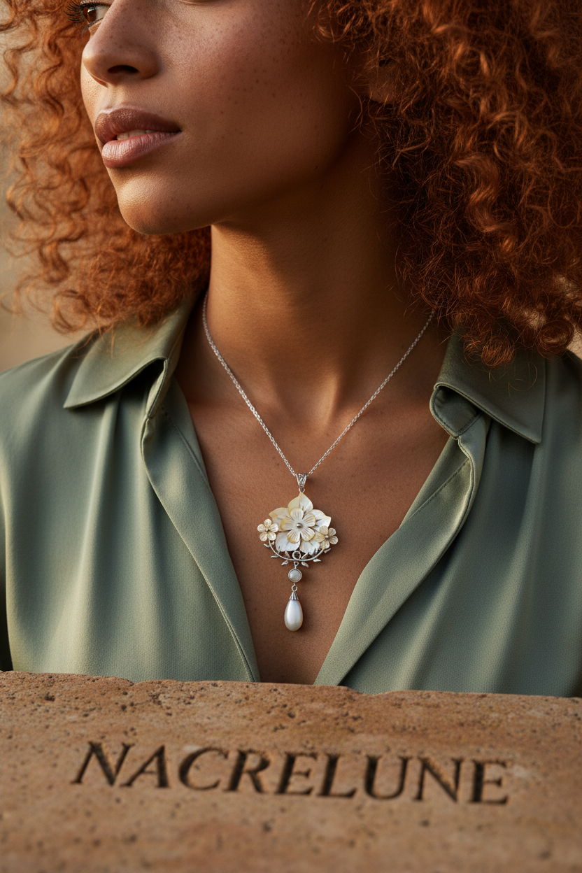 pendentif avec fleurs en nacre nacrelune.com pendentif