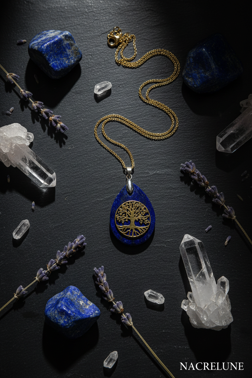 Pendentif Lapis Lazuli & Arbre de Vie – Pierre Naturelle Spirituelle | NACRELUNE nacrelune.com pendentif