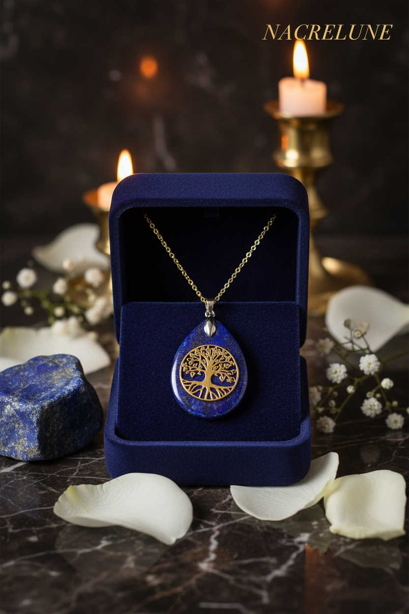 Pendentif Lapis Lazuli & Arbre de Vie – Pierre Naturelle Spirituelle | NACRELUNE nacrelune.com pendentif