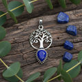 Pendentif Arbre de Vie Laiton avec Pierre Naturelle Lithothérapie Bleu nacrelune.com pendentif