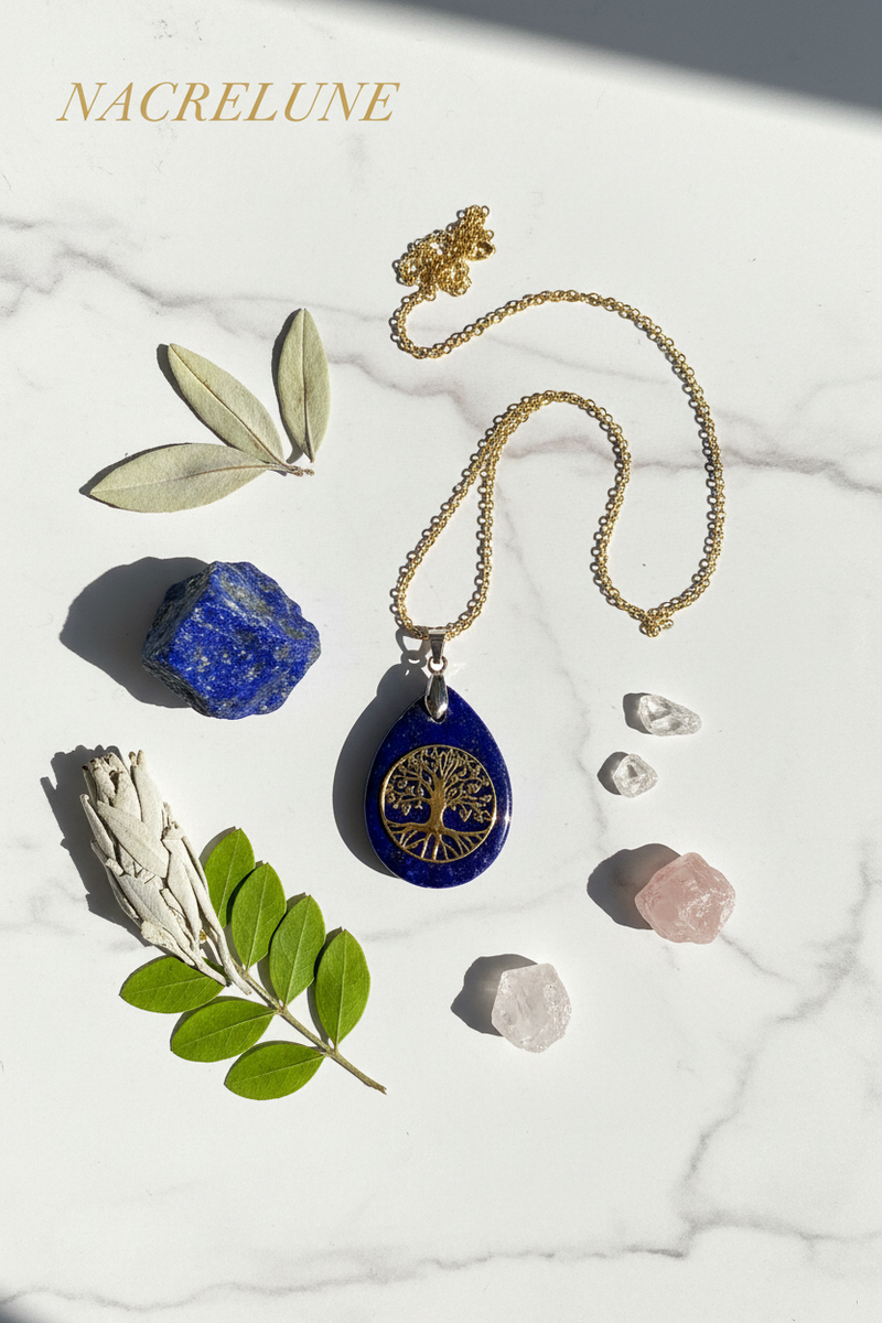 Pendentif Lapis Lazuli & Arbre de Vie – Pierre Naturelle Spirituelle | NACRELUNE nacrelune.com pendentif