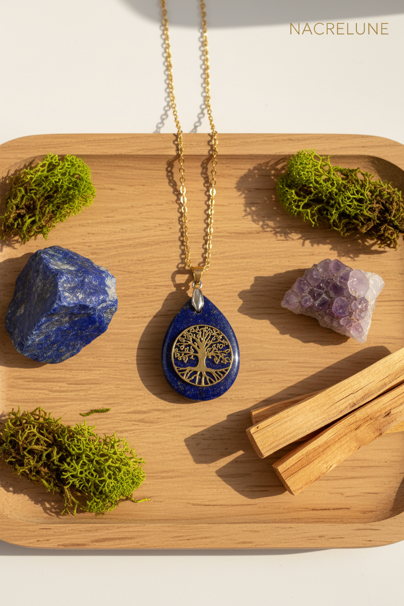 Pendentif Lapis Lazuli & Arbre de Vie – Pierre Naturelle Spirituelle | NACRELUNE nacrelune.com pendentif