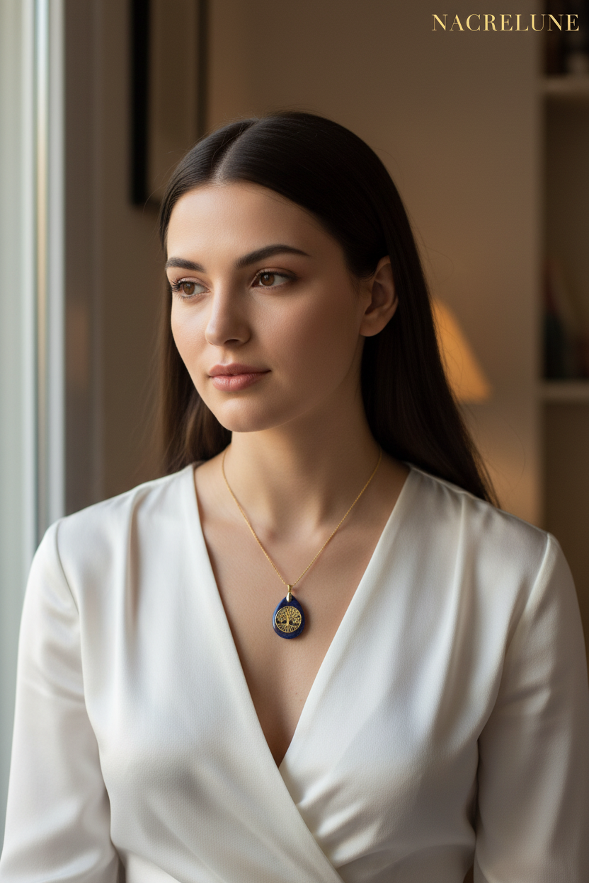 Pendentif Lapis Lazuli & Arbre de Vie – Pierre Naturelle Spirituelle | NACRELUNE NACRELUNE Pendentif