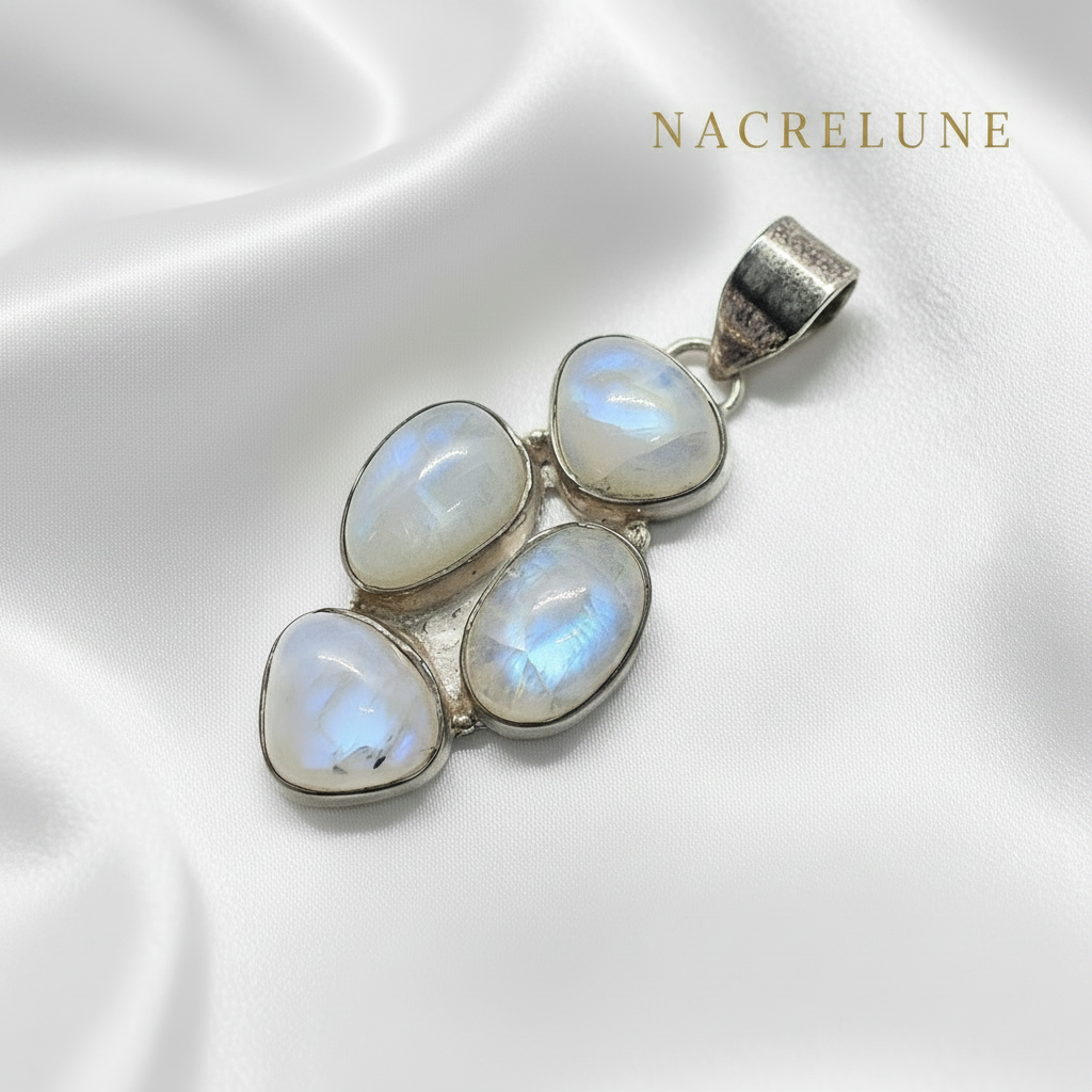 Pendentif en argent 925 avec pierres de lune nacrelune.com pendentif