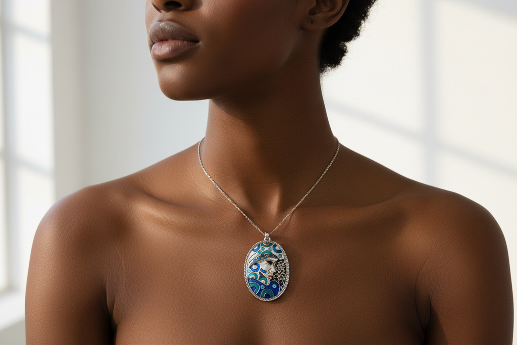 Pendentif en forme de masque, choisissez votre couleur nacrelune.com collier