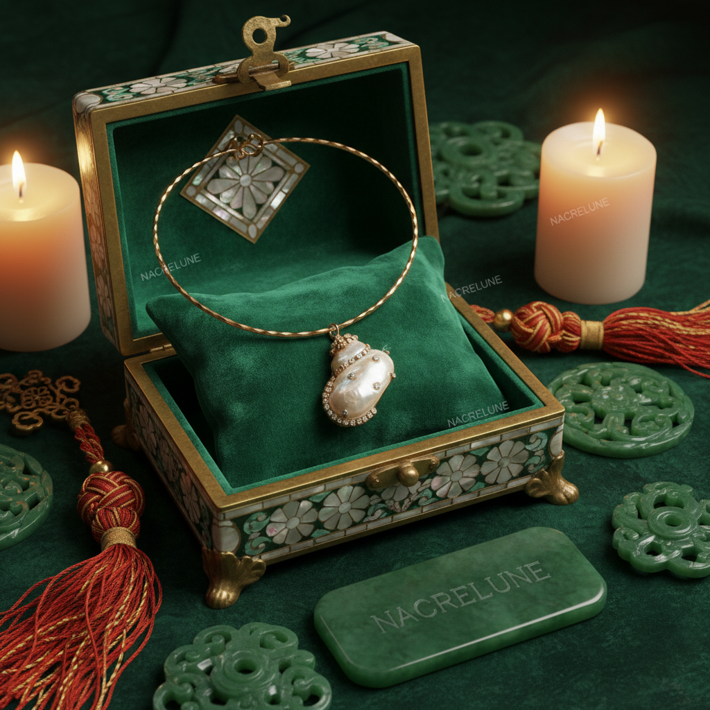 Pendentif en nacre incrusté de strass avec tour du cou semi rigide assorti nacrelune.com pendentif