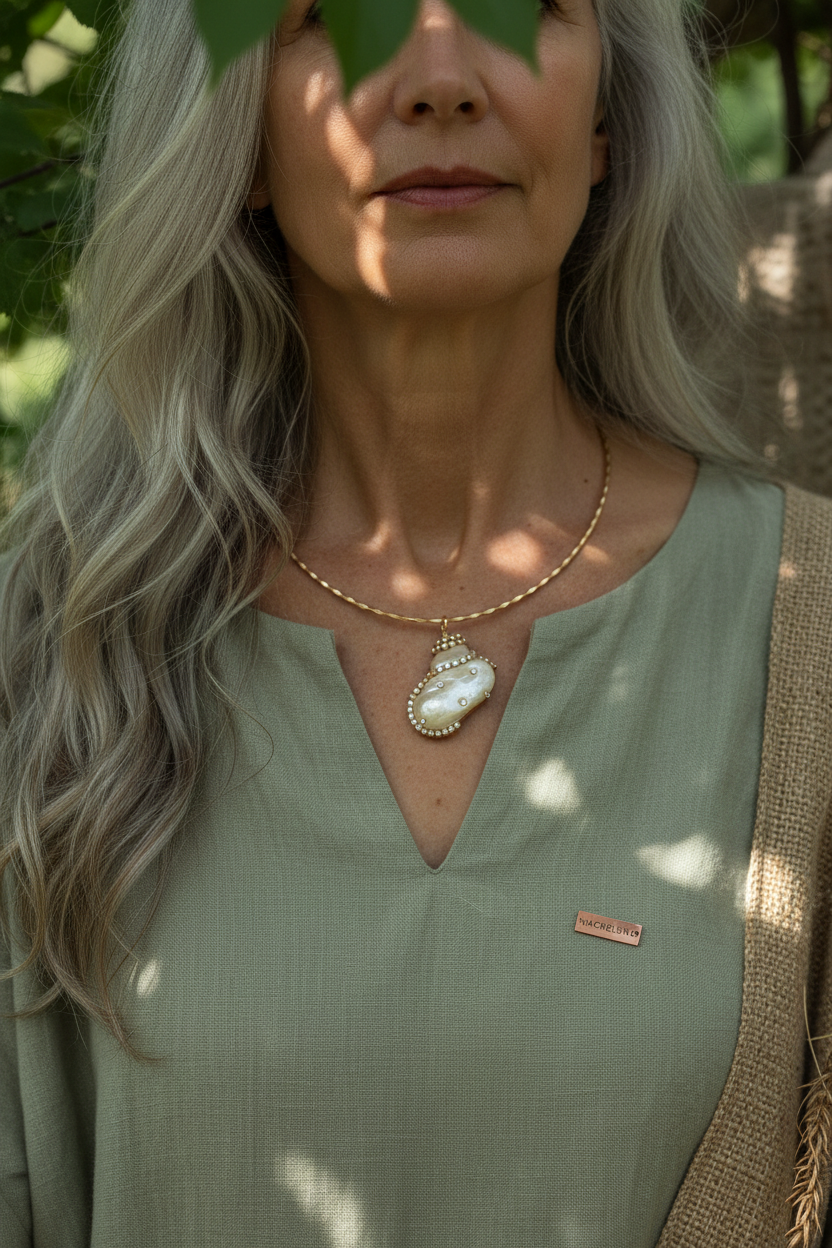 Pendentif en nacre incrusté de strass avec tour du cou semi rigide assorti nacrelune.com pendentif