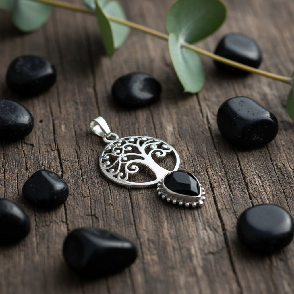 Pendentif Arbre de Vie Laiton avec Pierre Naturelle Lithothérapie nacrelune.com pendentif