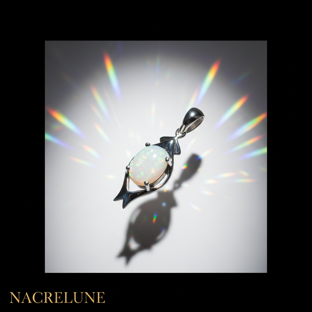 Petit pendentif en argent avec opale de synthèse nacrelune.com pendentif