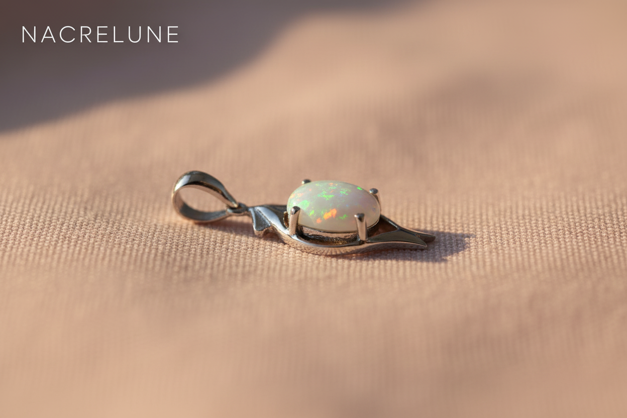Petit pendentif en argent avec opale de synthèse nacrelune.com pendentif