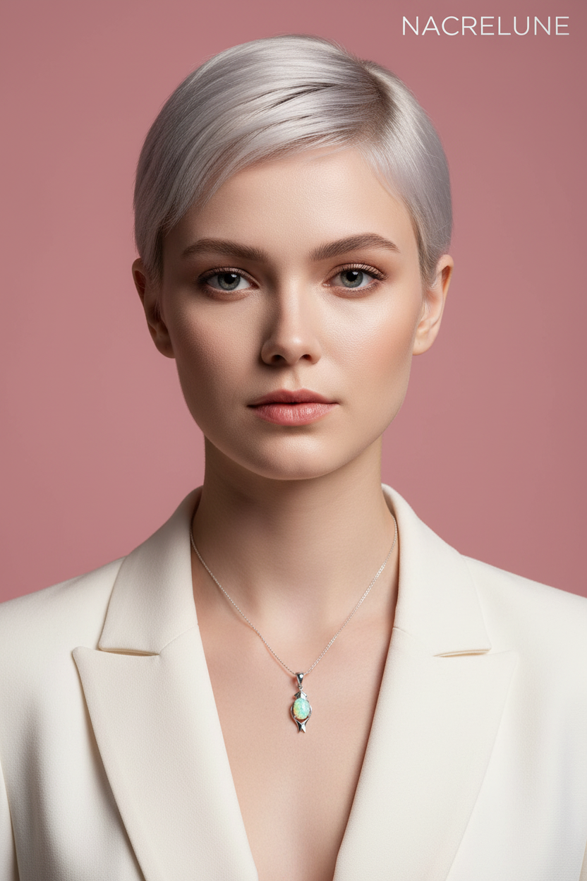 Petit pendentif en argent avec opale de synthèse nacrelune.com pendentif