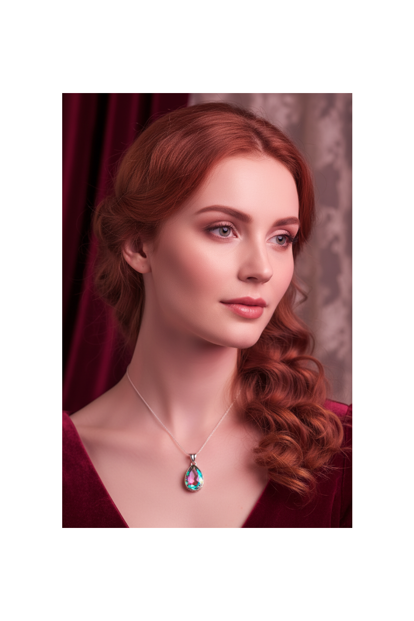 Pendentif en argent 925 avec topaze couleur mystique en forme goutte nacrelune.com pendentif