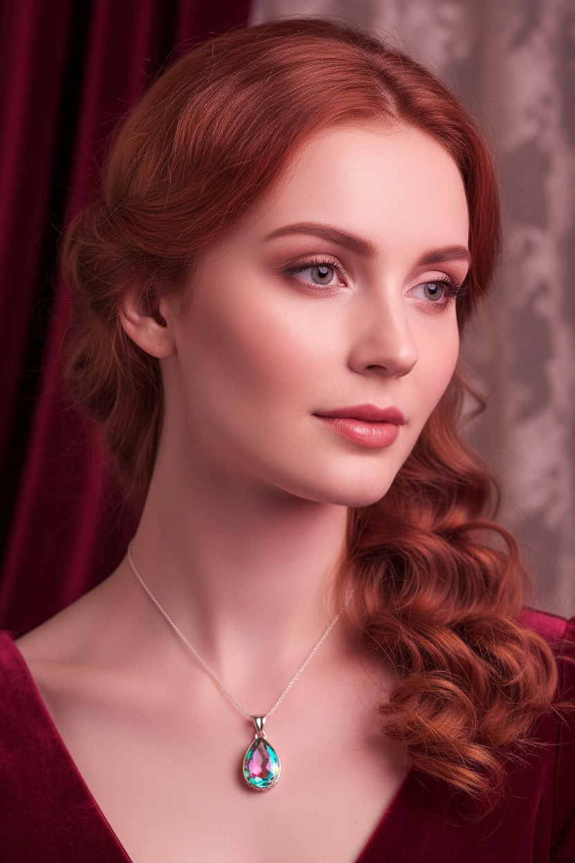 Pendentif en argent 925 avec topaze couleur mystique en forme goutte nacrelune.com pendentif