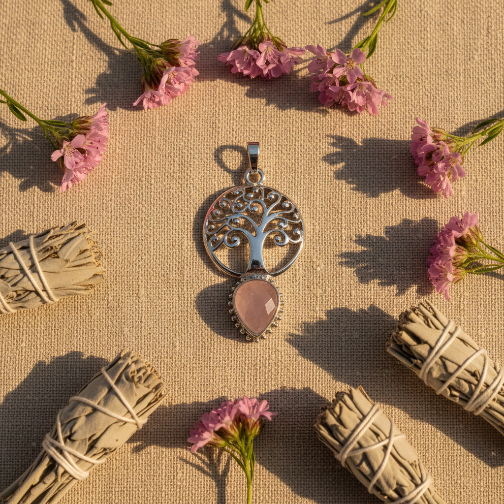 Pendentif Arbre de Vie Laiton avec Pierre Naturelle Lithothérapie nacrelune.com pendentif