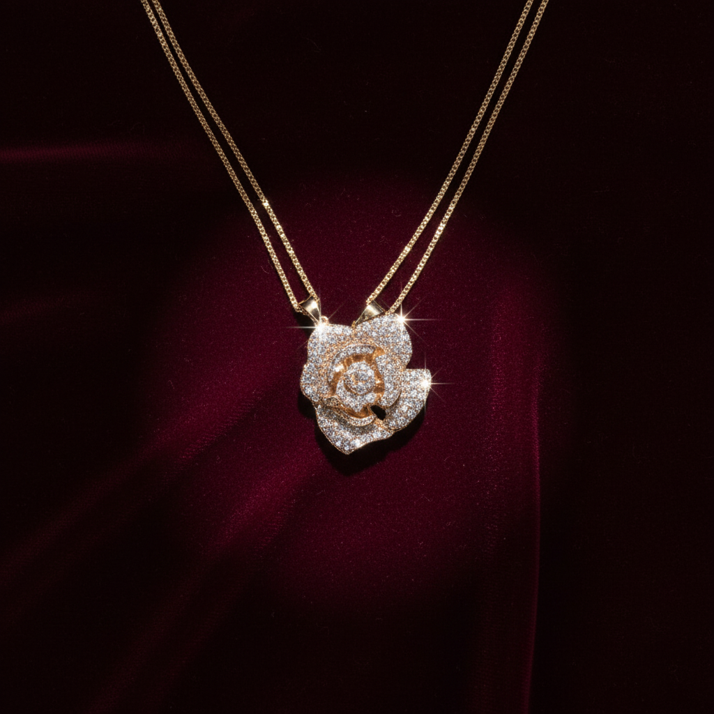 Pendentif en strass en forme de rose stylisée nacrelune.com pendentif