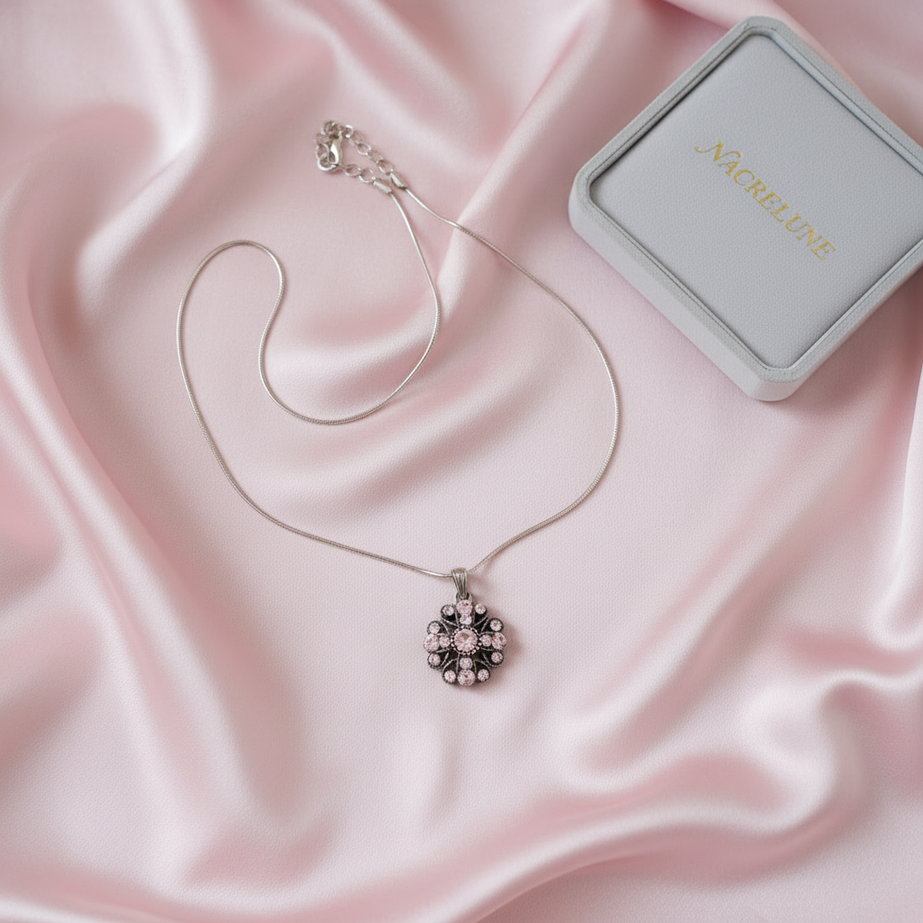 Pendentif en strass rose nacrelune.com collier