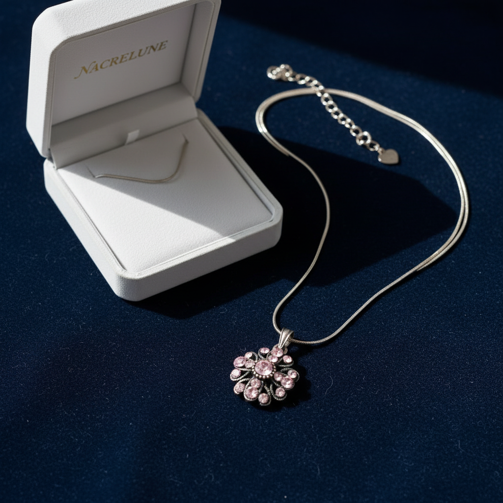 Pendentif en strass rose nacrelune.com collier