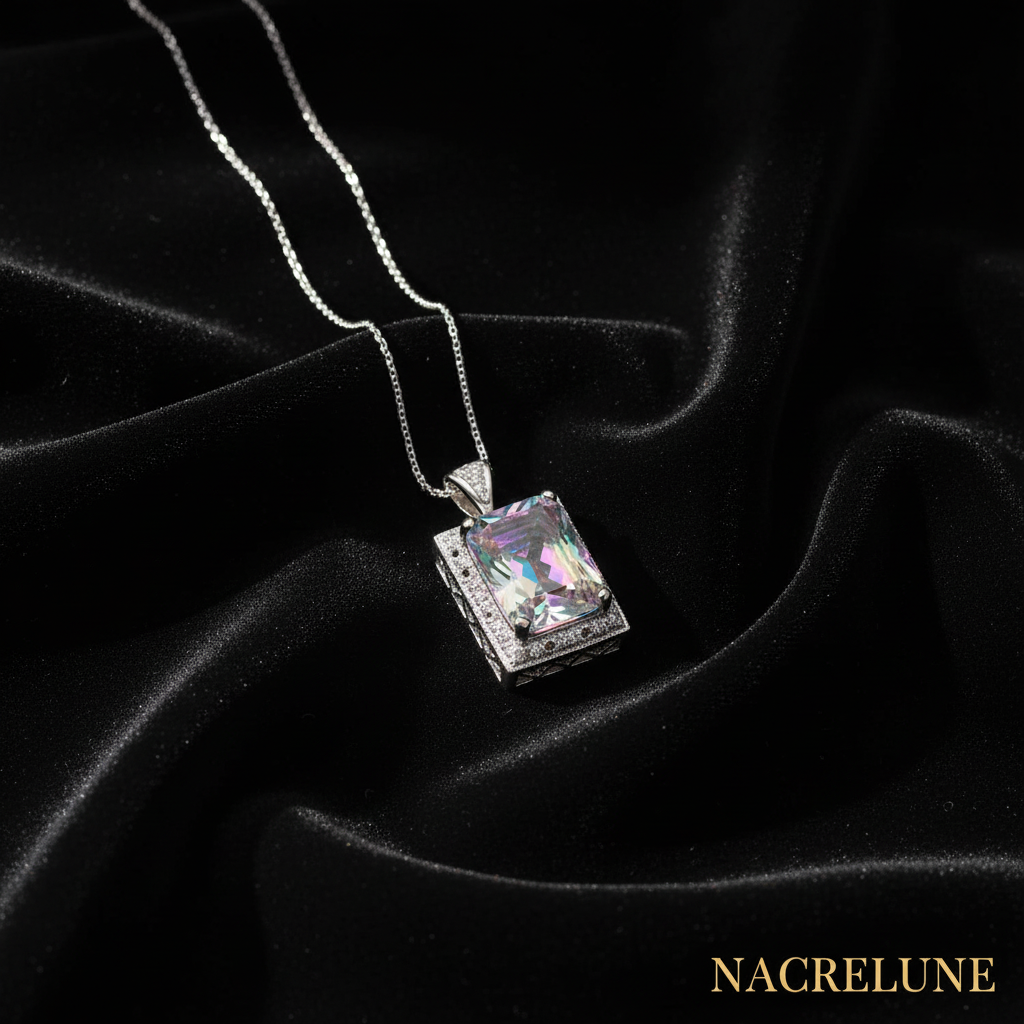 Pendentif en argent 925 avec topaze traitée mystique multicolore nacrelune.com pendentif