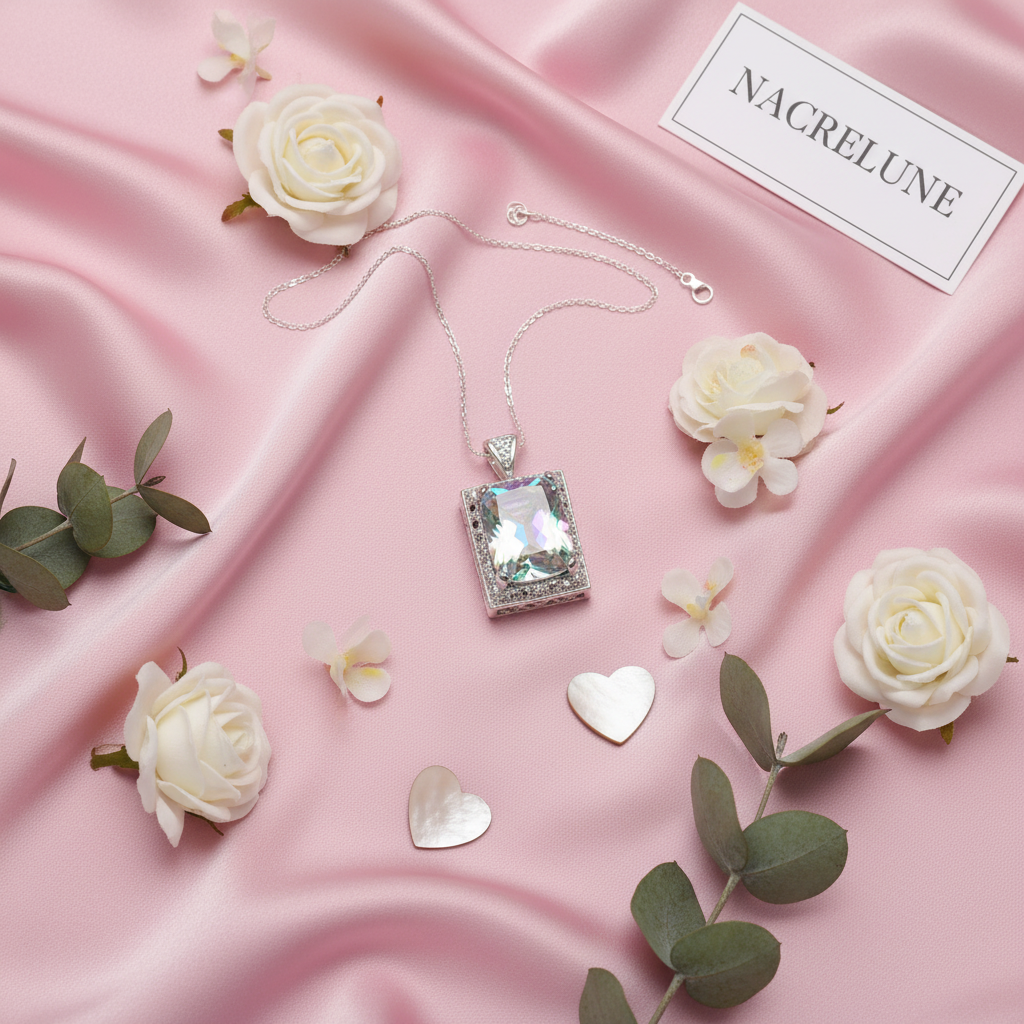 Pendentif en argent 925 avec topaze traitée mystique multicolore nacrelune.com pendentif