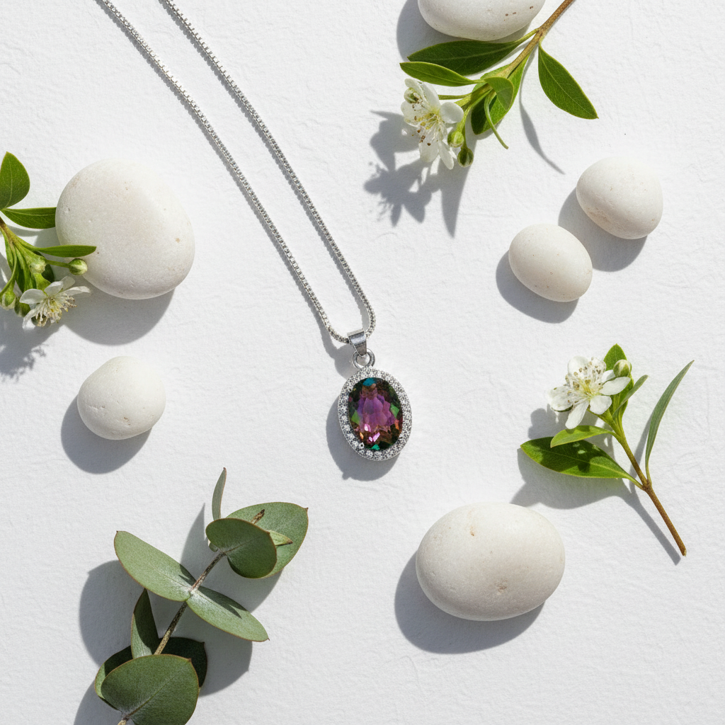 Pendentif en argent avec topaze traitée mystique NACRELUNE pendentif