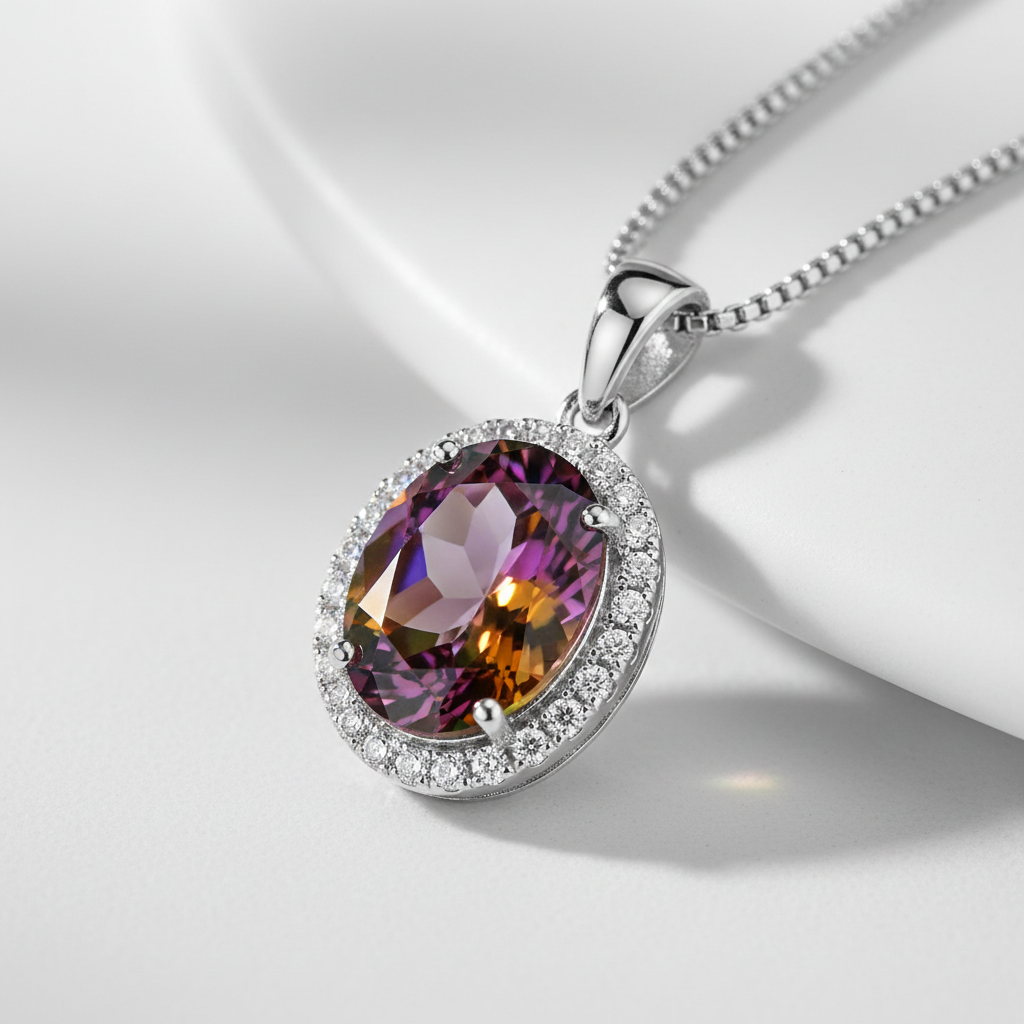 Pendentif en argent avec topaze traitée mystique nacrelune.com pendentif