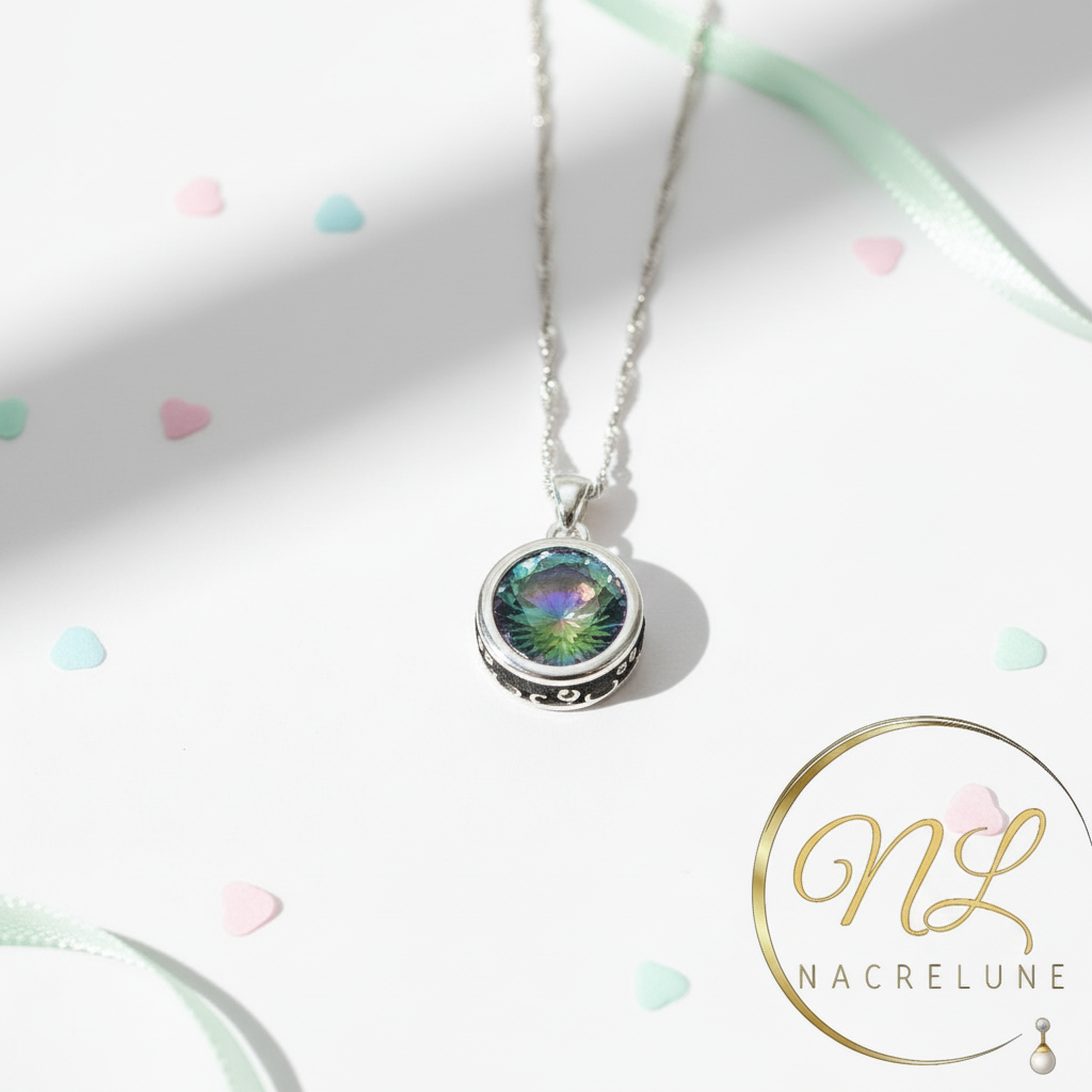 Pendentif en argent avec topaze taillée traitée mystique nacrelune.com pendentif