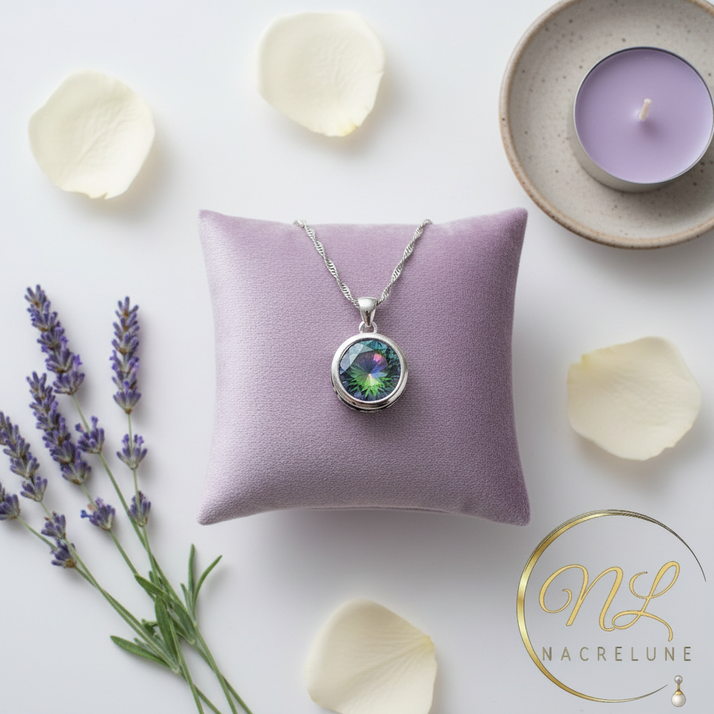 Pendentif en argent avec topaze taillée traitée mystique nacrelune.com pendentif