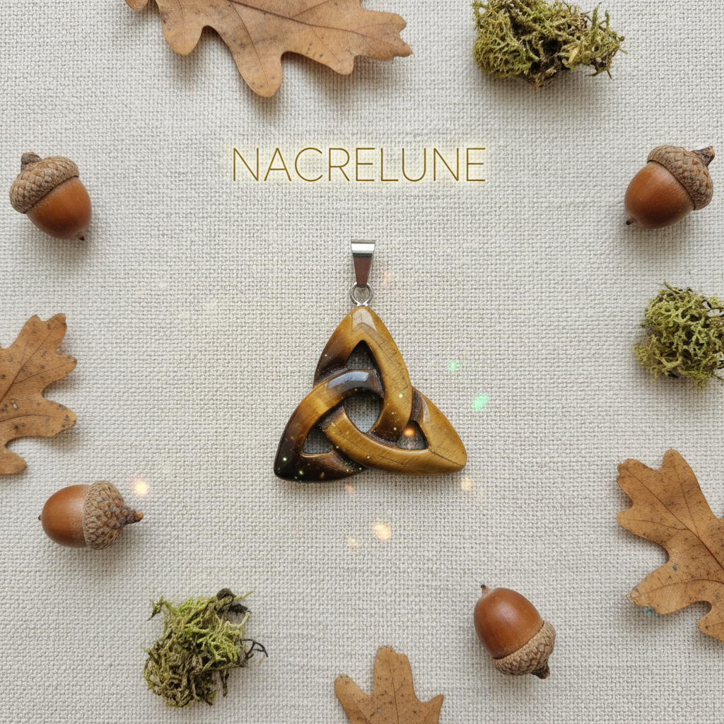Pendentif Triquetra en Pierre Naturelle | Bijou Celtique – Nacrelune Marron NACRELUNE pendentif