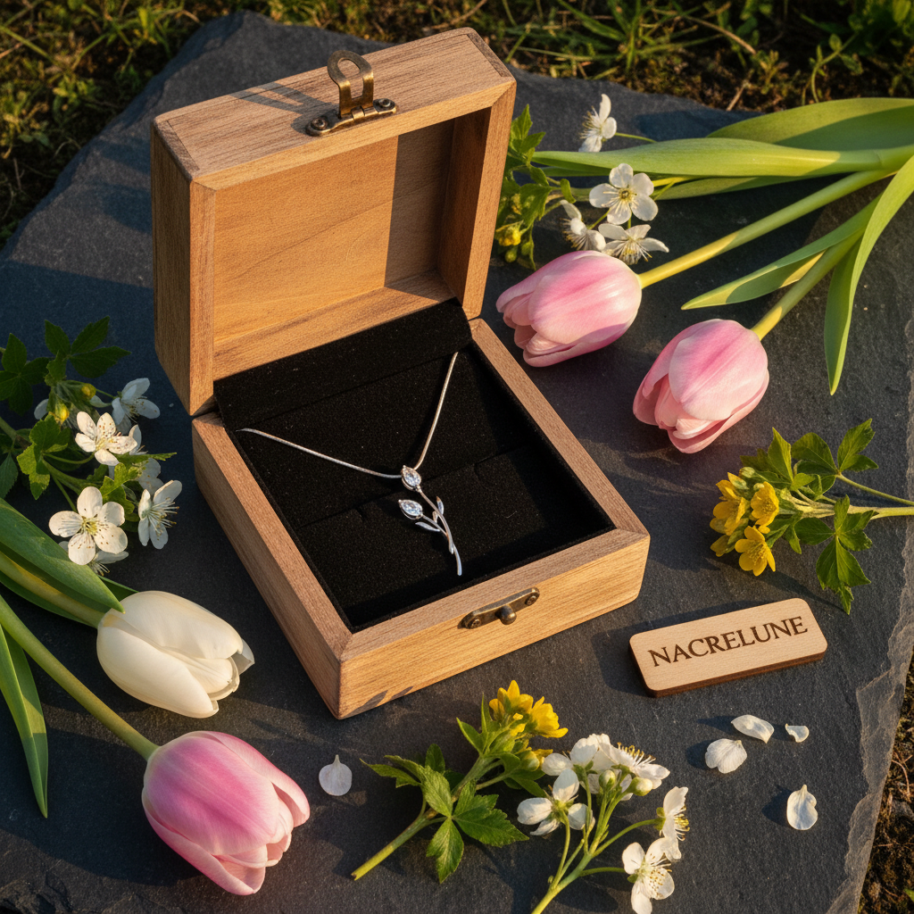 Pendentif en forme de tulipe en argent véritable et sa chaîne NACRELUNE