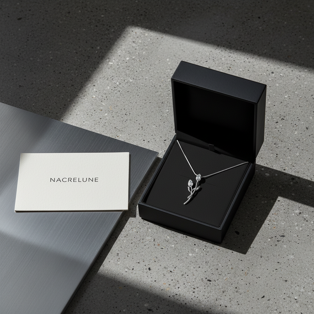 Pendentif en forme de tulipe en argent véritable et sa chaîne NACRELUNE