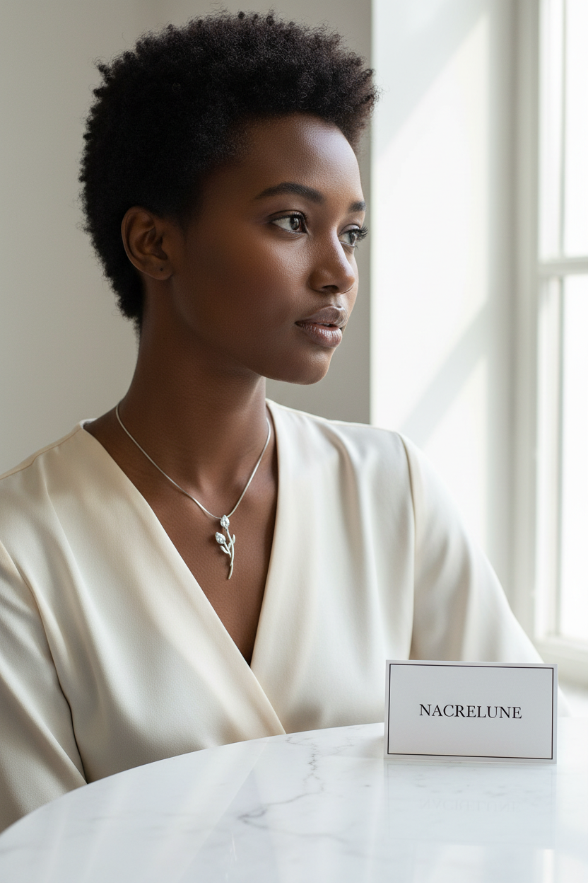 Pendentif en forme de tulipe en argent véritable et sa chaîne NACRELUNE