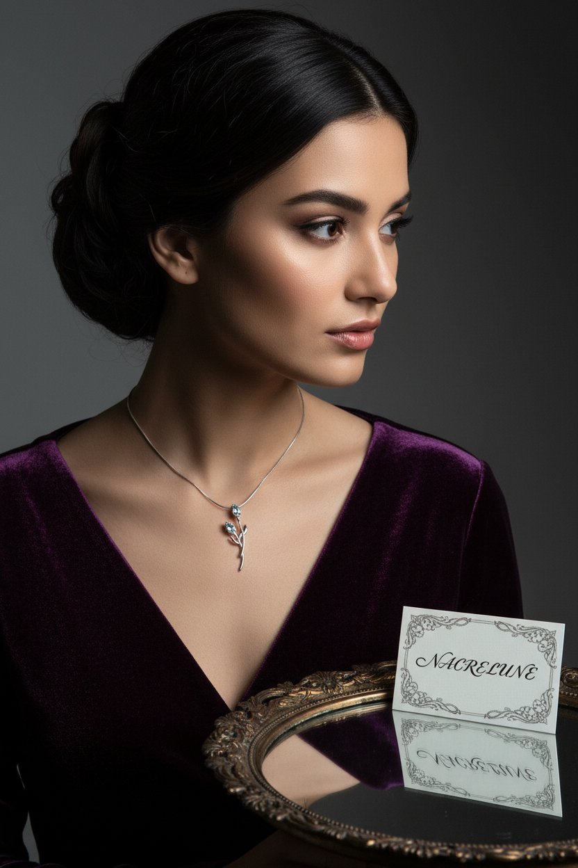 Pendentif en forme de tulipe en argent véritable et sa chaîne NACRELUNE