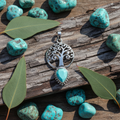 Pendentif Arbre de Vie Laiton avec Pierre Naturelle Lithothérapie Bleu turquoise nacrelune.com pendentif