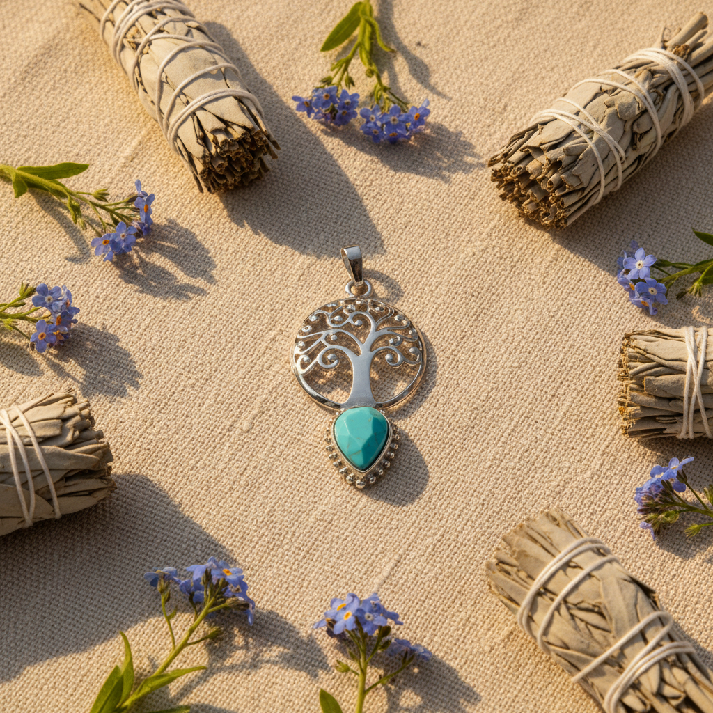 Pendentif Arbre de Vie Laiton avec Pierre Naturelle Lithothérapie nacrelune.com pendentif