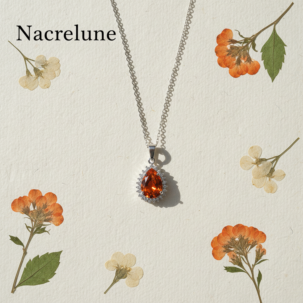 Pendentif en zirconia imitation topaze orange nacrelune.com pendentif