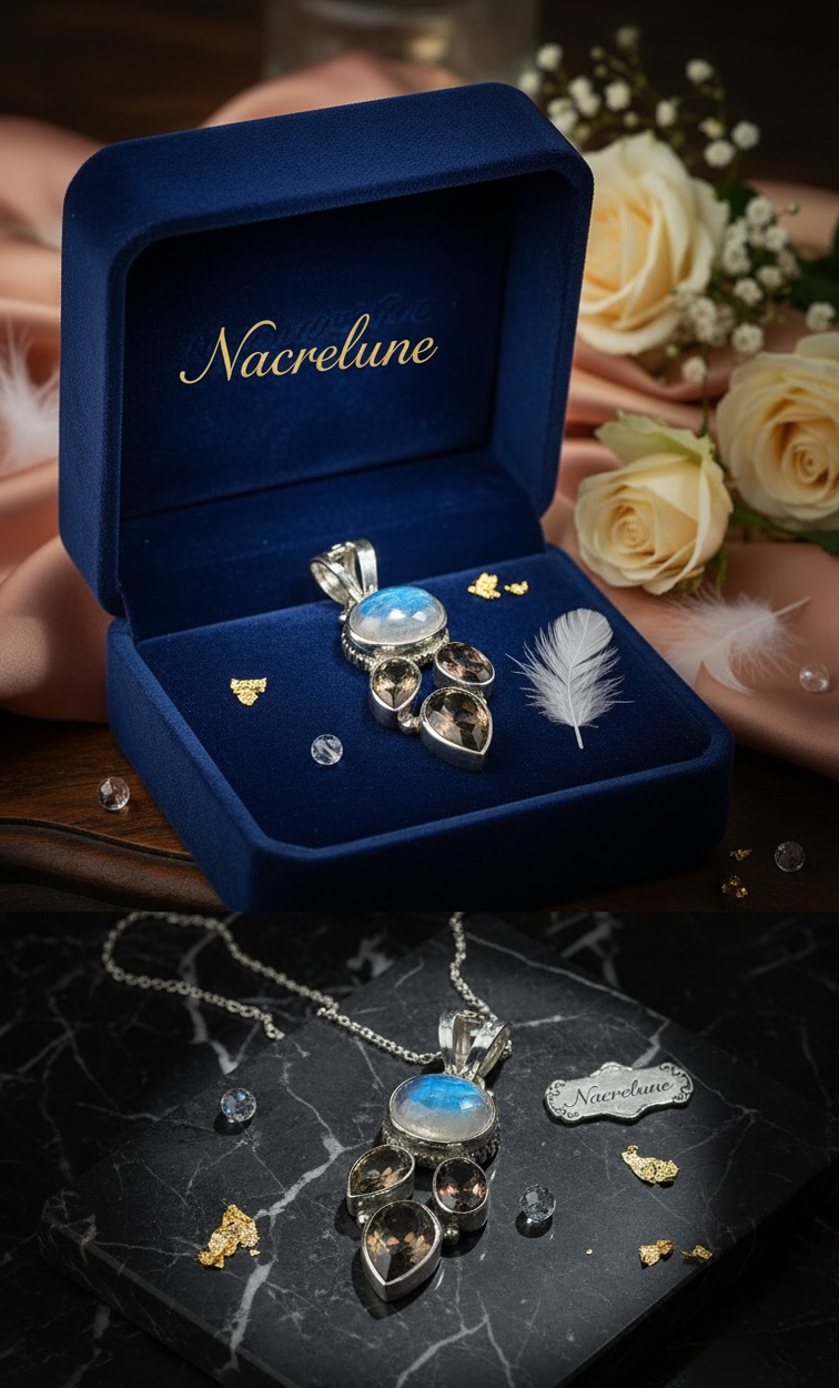 Pendentif argent et pierres semi précieuses