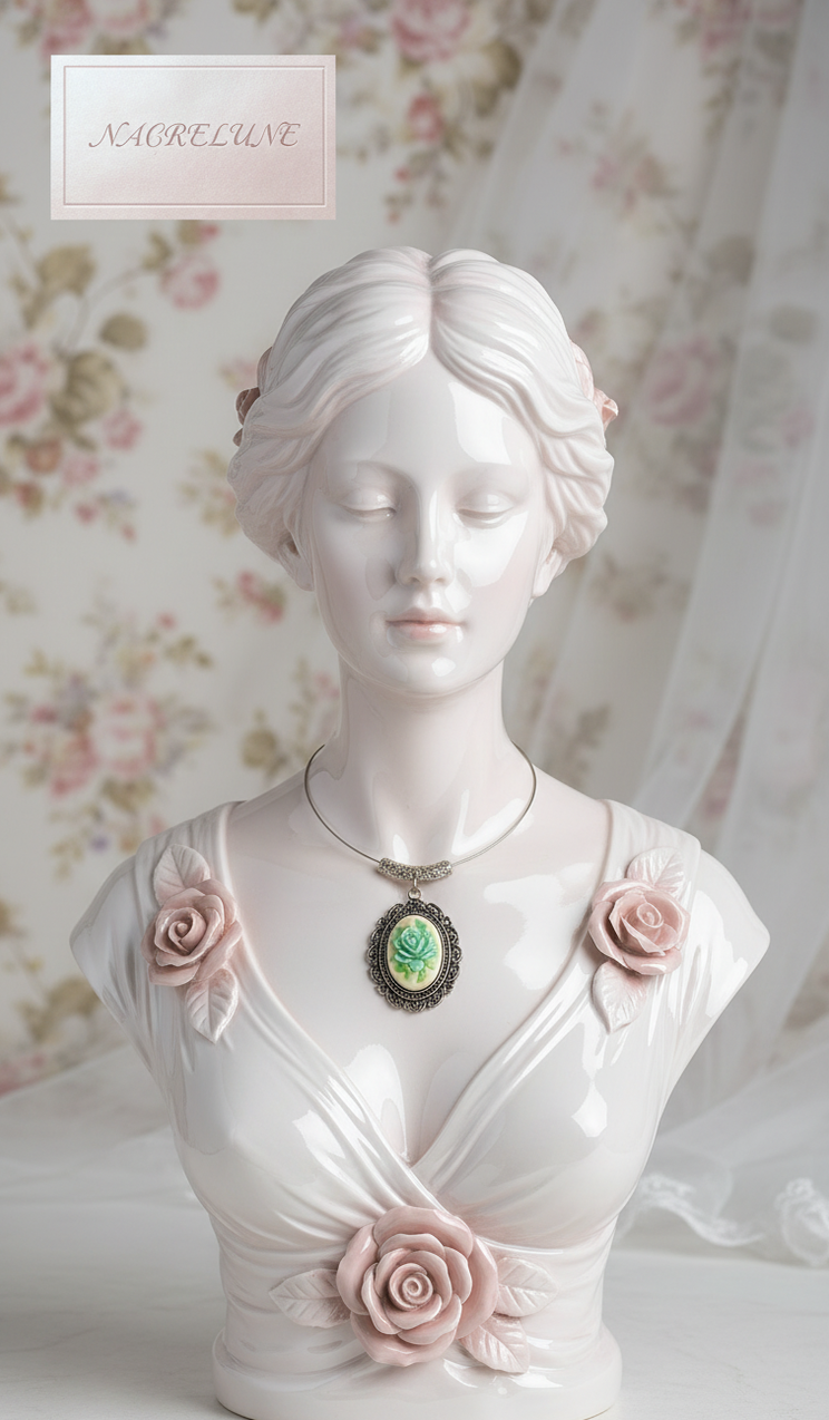 Pendentif Camée en Résine — Rose Florale Artisanale | NACRELUNE NACRELUNE pendentif