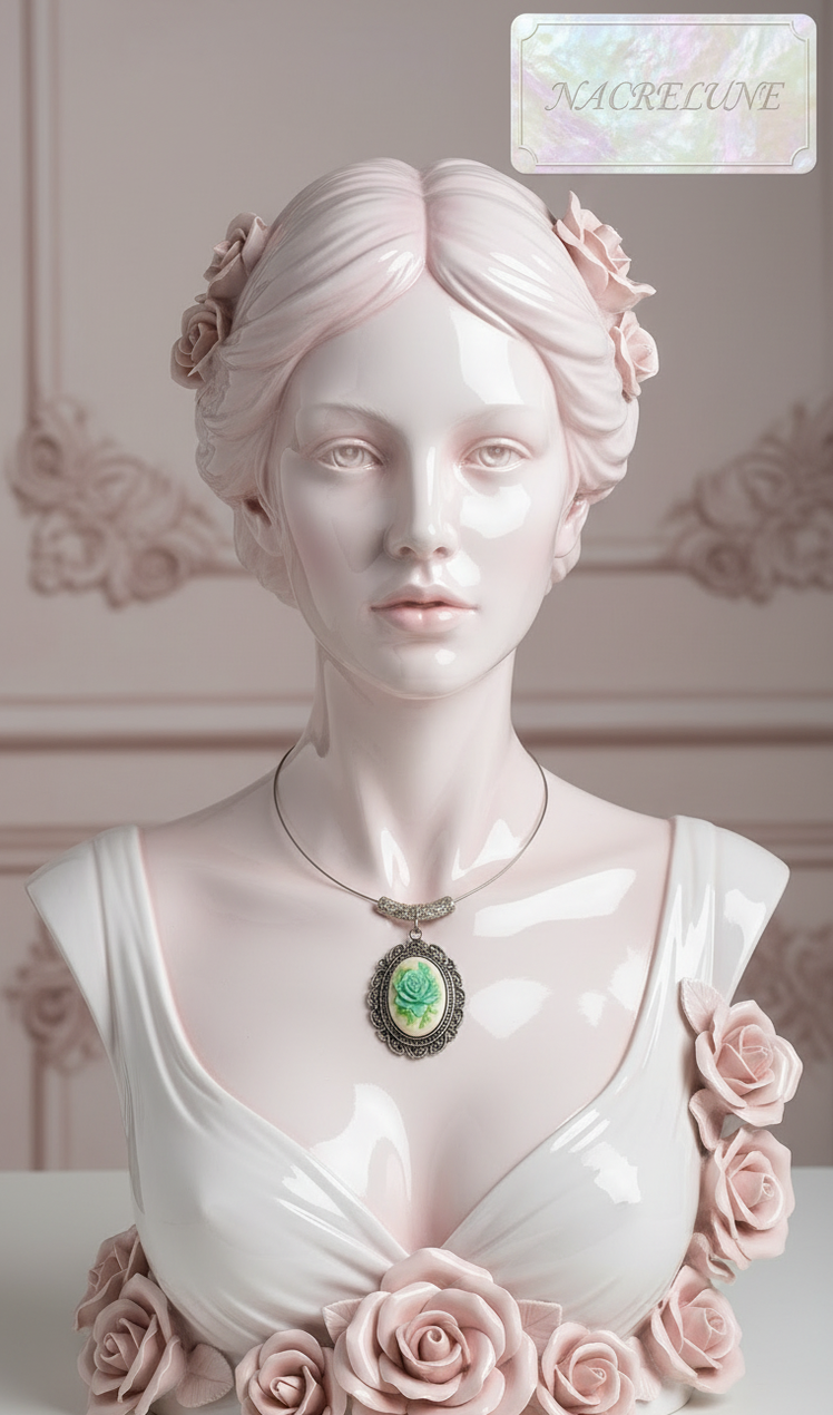 Pendentif Camée en Résine — Rose Florale Artisanale | NACRELUNE NACRELUNE pendentif