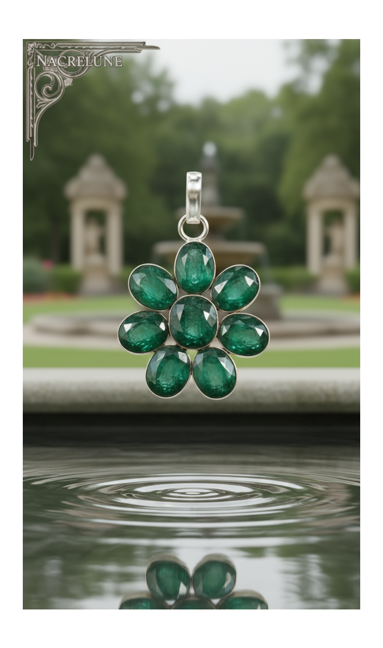pendentif argent 925 avec émeraudes facettées